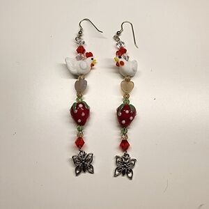 Handmade Chicken Earrings with Strawberry And Butterflies